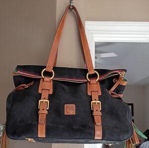 Dooney & Bourke Black and Brown Handbag with Gold Accents